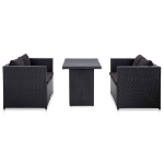 Set Divani da Giardino 3 pz con Cuscini in Polyrattan Nero